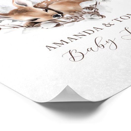 Woodland Deer Winter Baby shower Welkom Poster (Hoek)