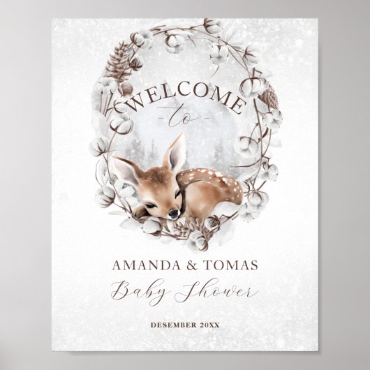 Woodland Deer Winter Baby shower Welkom Poster (Voorkant)