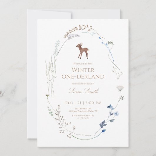 Woodland Deer Winter Nederland Verjaardag Uitnodig Bedankkaart (Voorkant)