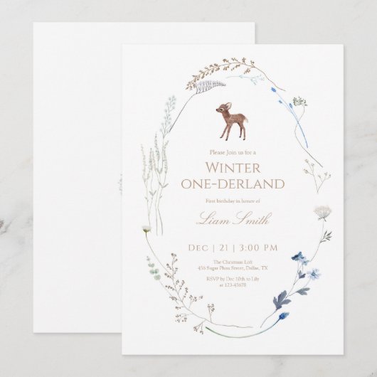 Woodland Deer Winter Nederland Verjaardag Uitnodig Bedankkaart (Voorkant / Achterkant)