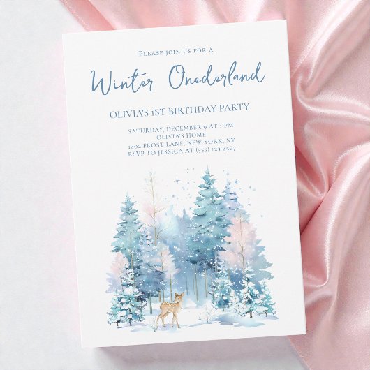 Woodland Deer Winter Wonderland 1e verjaardagsfees Kaart