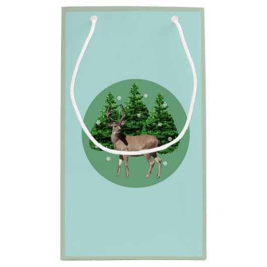 Woodland Deer Winter Wonderland Gift Bag Klein Cadeauzakje (Achterkant)