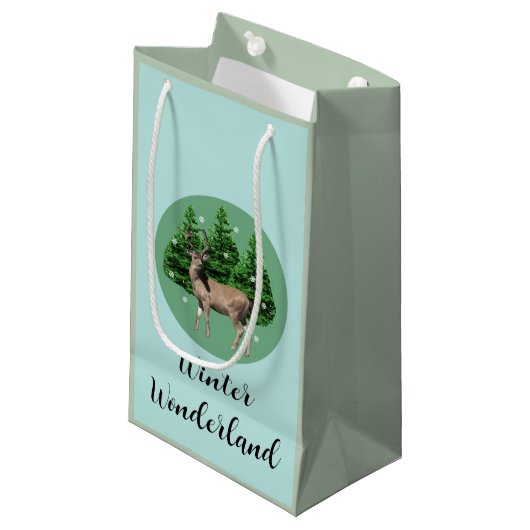 Woodland Deer Winter Wonderland Gift Bag Klein Cadeauzakje (Voorkant Gekanteld)
