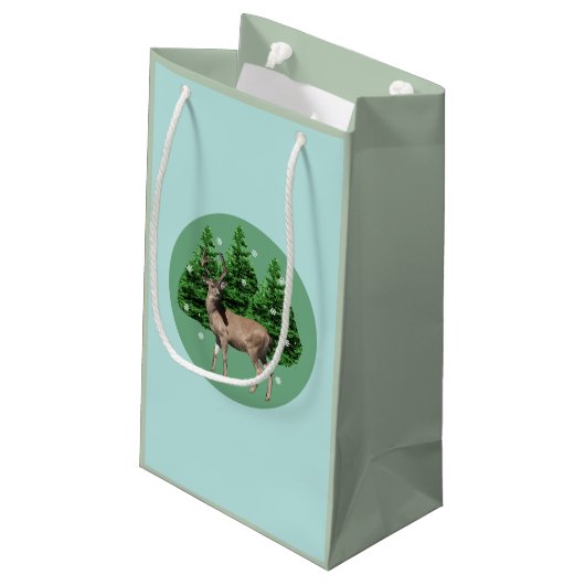 Woodland Deer Winter Wonderland Gift Bag Klein Cadeauzakje (Achterkant Gekanteld)
