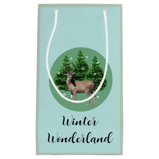 Woodland Deer Winter Wonderland Gift Bag Klein Cadeauzakje (Voorkant)