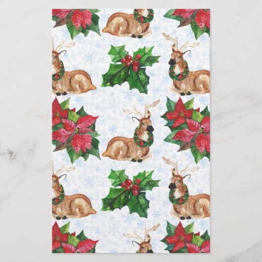 Woodland Deers in Waterverf kerst Briefpapier (Voorkant)