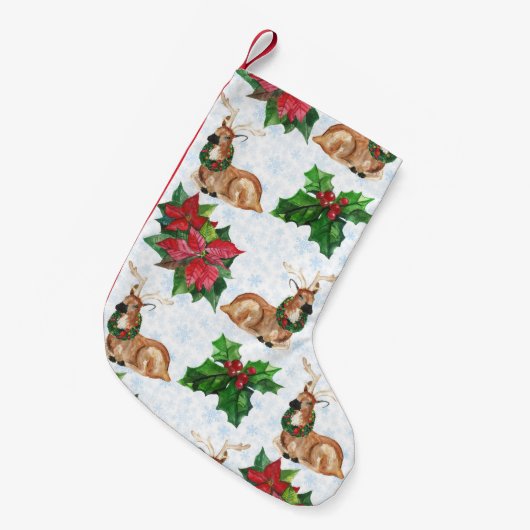 Woodland Deers in Waterverf kerst Kleine Kerstsok (Voorkant (Hangend))