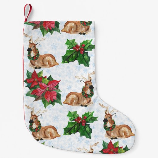 Woodland Deers in Waterverf kerst Kleine Kerstsok (Voorkant)