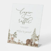Woodland Diaper Raffle Baby shower teken Reclamebord Met Voetstuk (Voorkant)