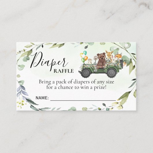 Woodland Diaper Raffle Ticket Baby shower Kaart (Voorkant)
