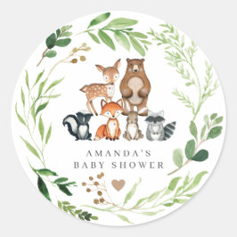 Woodland Dieren Baby Shower Ronde Sticker