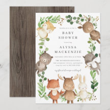 Woodland Dieren Baby Shower Uitnodiging