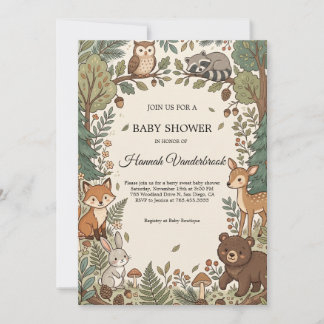 Woodland Dieren Baby Shower Uitnodiging | Geslacht