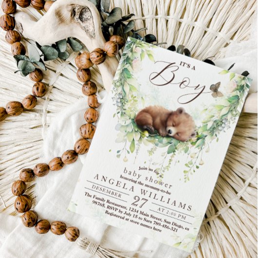 Woodland Dieren Bos groen Baby Jongen Douche Kaart