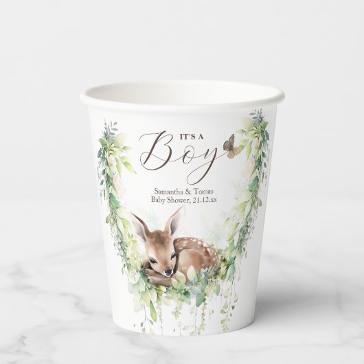 Woodland Dieren Bos groen Baby Jongen Douche Papieren Bekers (Achterkant)