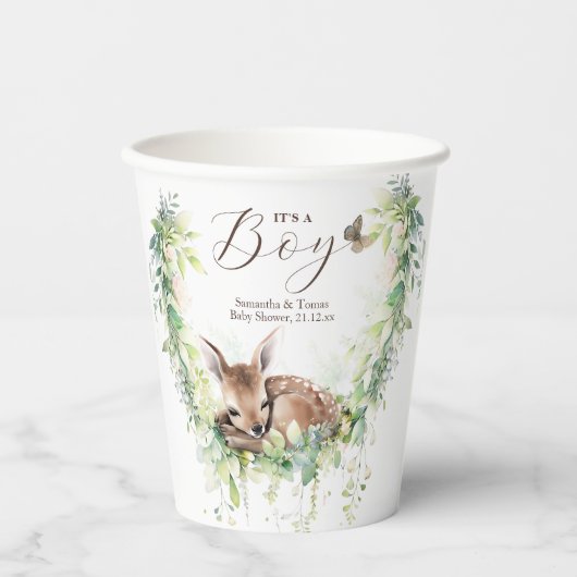 Woodland Dieren Bos groen Baby Jongen Douche Papieren Bekers (Voorkant)