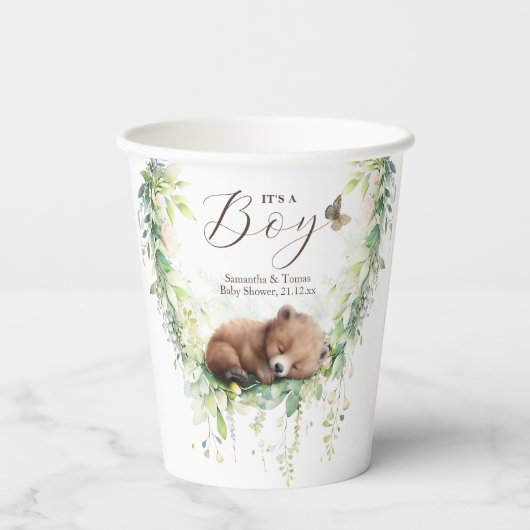 Woodland Dieren Bos groen Baby Jongen Douche Papieren Bekers (Achterkant)