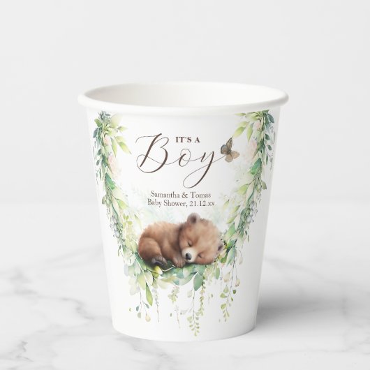 Woodland Dieren Bos groen Baby Jongen Douche Papieren Bekers (Voorkant)