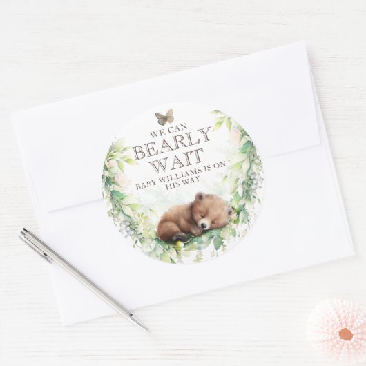 Woodland Dieren Bos groen Baby Jongen Douche Ronde Sticker (Envelop)