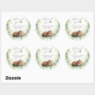 Woodland Dieren Bos groen Baby Jongen Douche Ronde Sticker