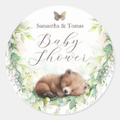 Woodland Dieren Bos groen Baby Jongen Douche Ronde Sticker (Voorkant)