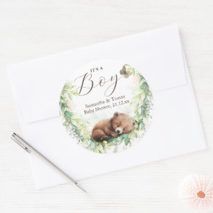 Woodland Dieren Bos groen Baby Jongen Douche Ronde Sticker