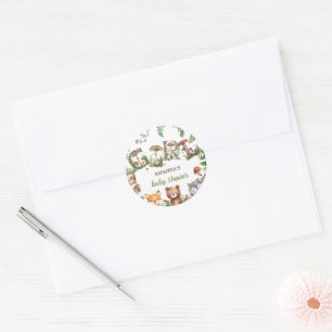 Woodland Dieren Botanische Baby Meisje Douche Ronde Sticker