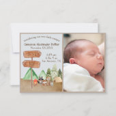 Woodland Dieren Camping Aangepaste Nieuwe Baby Fot Kaart (Voorkant)