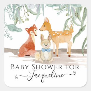 Woodland Dieren Fox Herten Konijn Baby Jongen Douc Vierkante Sticker