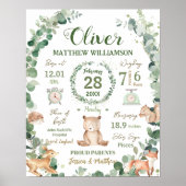 Woodland Dieren Groen Baby Geboorte Print Statisti (Voorkant)