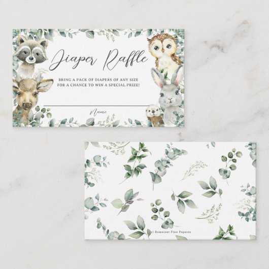 Woodland Dieren Groen Baby Luier Raffle Informatiekaartje (Voorkant / Achterkant)