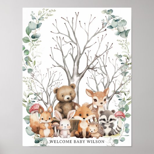 Woodland Dieren Groen Thumbprint Gastenboek Poster (Voorkant)