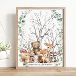 Woodland Dieren Groen Thumbprint Gastenboek Poster