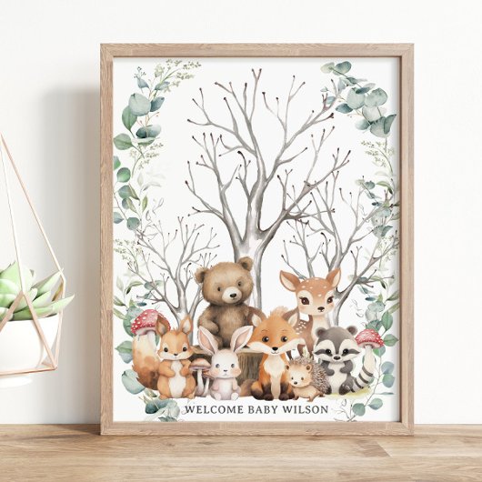 Woodland Dieren Groen Thumbprint Gastenboek Poster