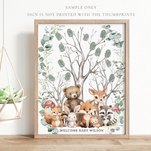 Woodland Dieren Groen Thumbprint Gastenboek Poster