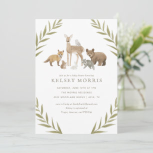 Woodland Dieren Groene Baby Shower Uitnodiging