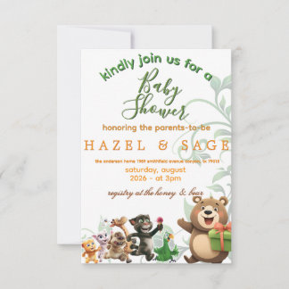Woodland Dieren & Groene Baby Shower Uitnodiging