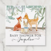 Woodland Dieren Herten Konijn Fox Baby Jongen Douc Bedankjes Labels (Voorkant)