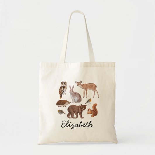 Woodland dieren illustratie gepersonaliseerd tote bag (Voorkant)