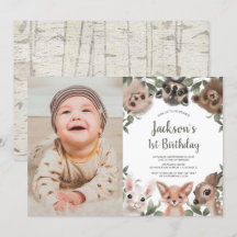 Woodland dieren jongens 1e verjaardag foto