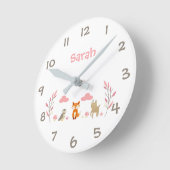 Woodland Dieren Kinder Nursery Wall Clock Ronde Klok (Hoek)