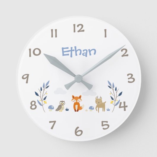 Woodland Dieren Kinder Nursery Wall Clock Ronde Klok (Voorkant)