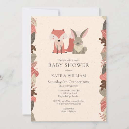 Woodland Dieren Koppel Baby Shower Sprinkle Kaart (Voorkant)