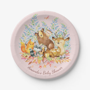 Woodland Dieren Meisjes Baby shower 7" Bord