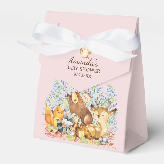 Woodland Dieren Meisjes Baby shower Favor Box Bedankdoosjes (Voorkant Zijde)
