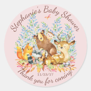 Woodland Dieren Meisjes Baby shower Favor Sticker