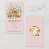 Woodland Dieren Meisjes Douche Luier Raffle Ticket Informatiekaartje (Voorkant / Achterkant)