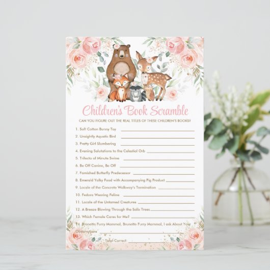 Woodland Dieren Roze Floral Kinderboekspel (Staand voorkant)