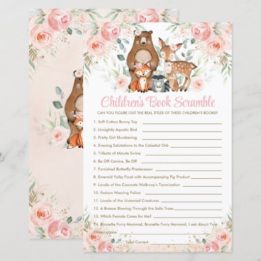 Woodland Dieren Roze Floral Kinderboekspel (Voorkant / Achterkant)