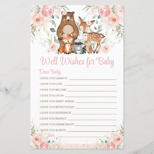 Woodland Dieren Roze Floral wil graag Baby spelen (Voorkant)